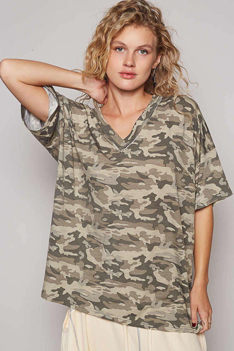 Stone Washed Camo Loose Fit Tee | POL
