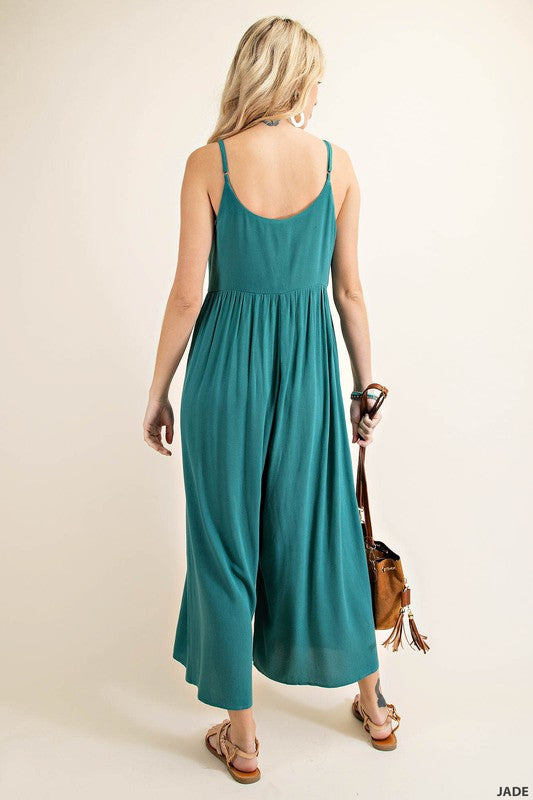 BUTTON DOWN RAYON CREPE JUMPSUIT