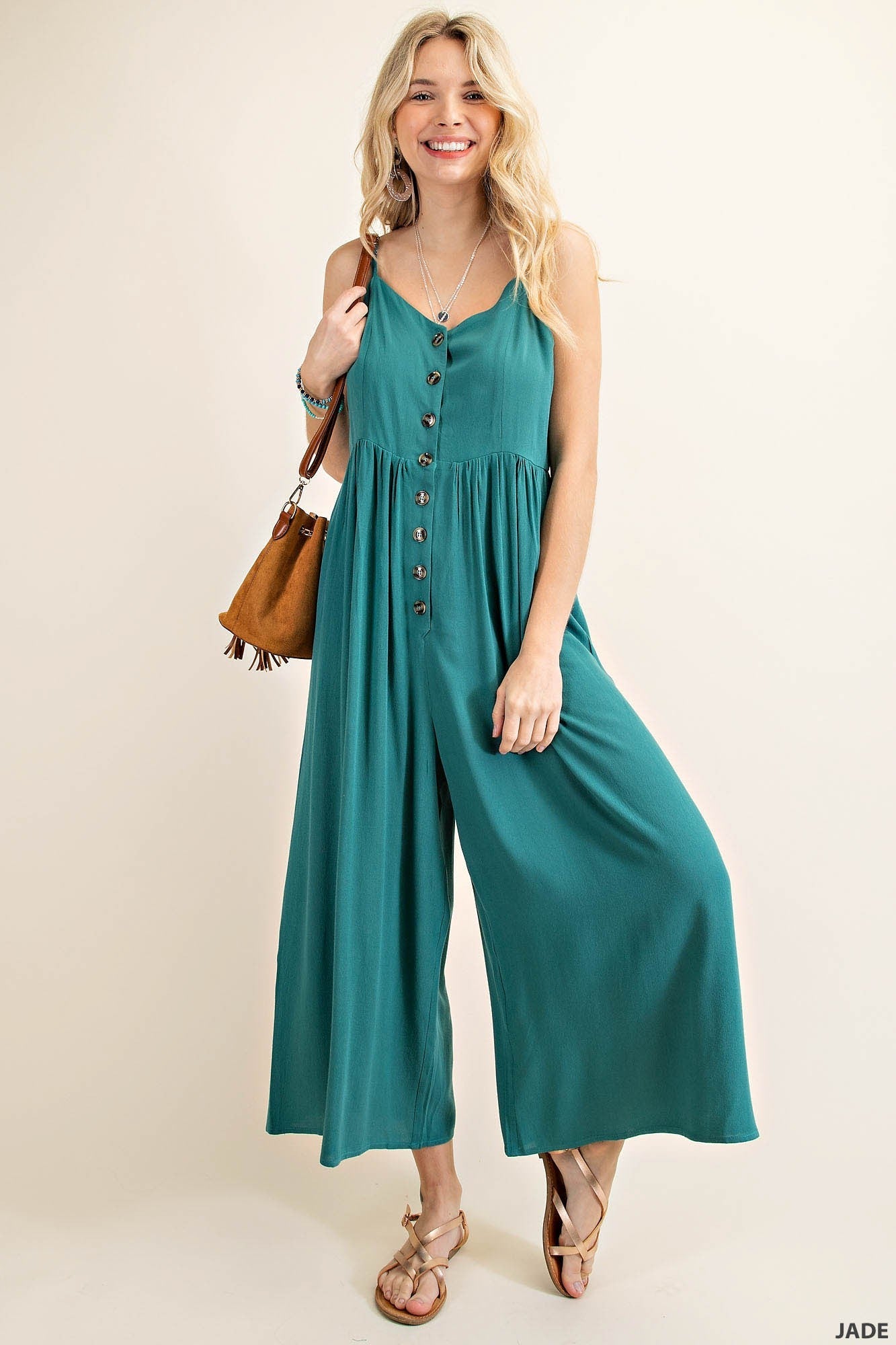 BUTTON DOWN RAYON CREPE JUMPSUIT