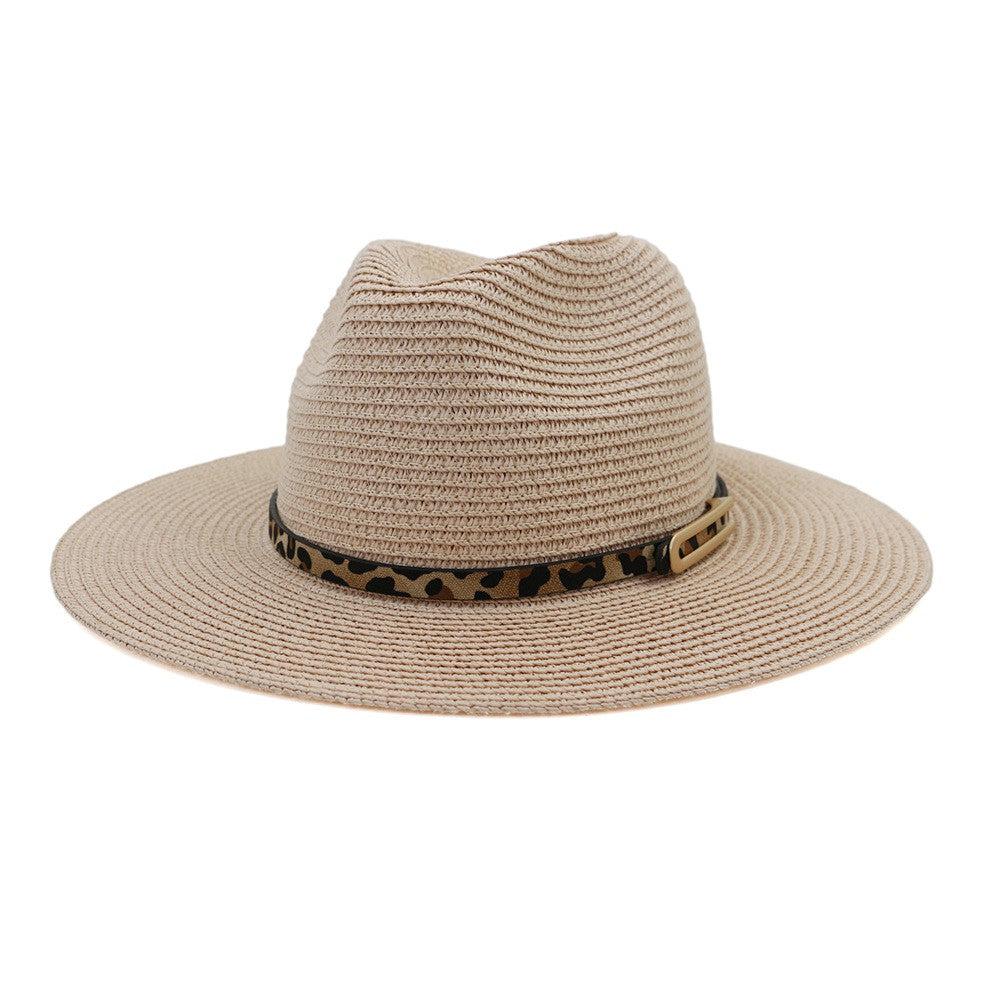 Leopard Leather Belt U Shaped Buckle Straw Hat - Final Sale