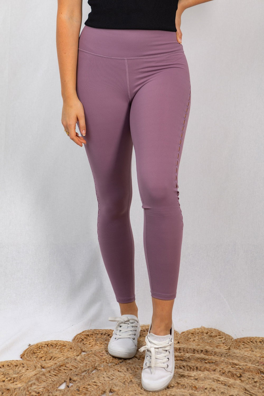 High Waisted Solid Knit Side Stitched Leggings - Final Sale
