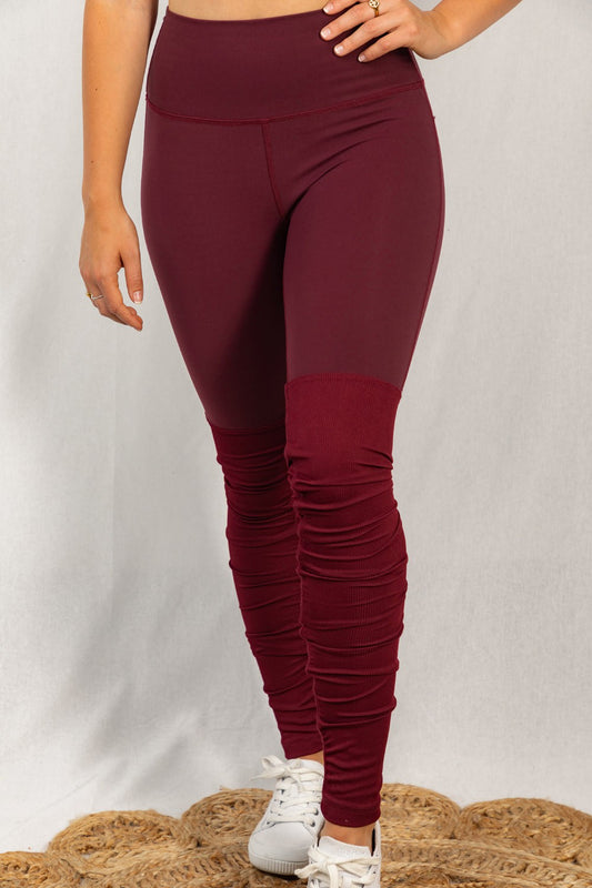 High Waisted Solid Knit Ruched Leggings - Final Sale