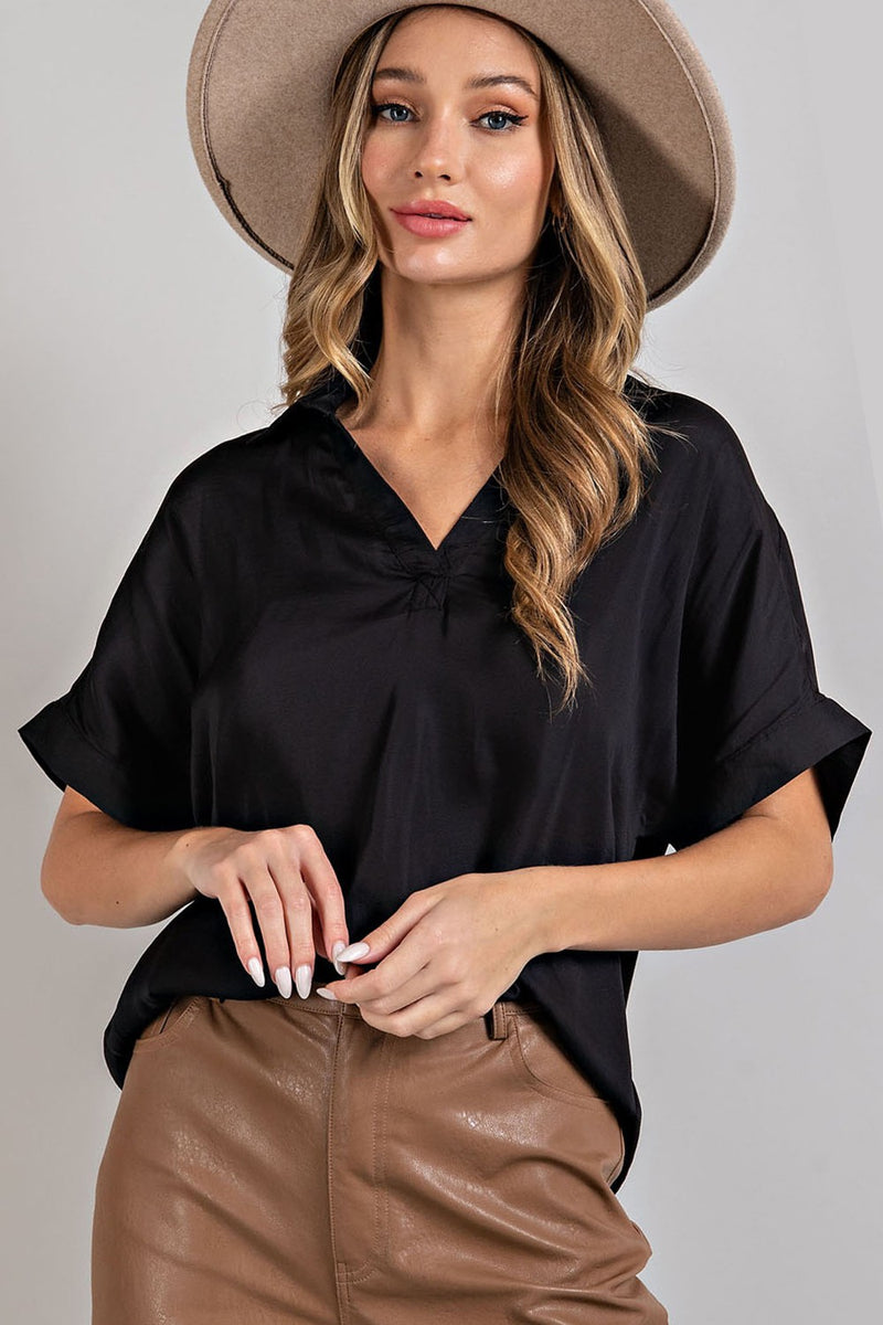 Short Sleeve Collared Blouse Top - Final Sale