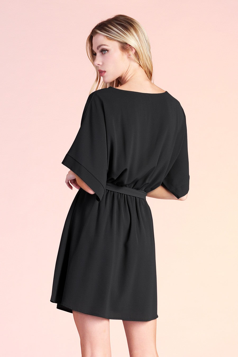 Textured Solid Boat Neck Kimono Dress