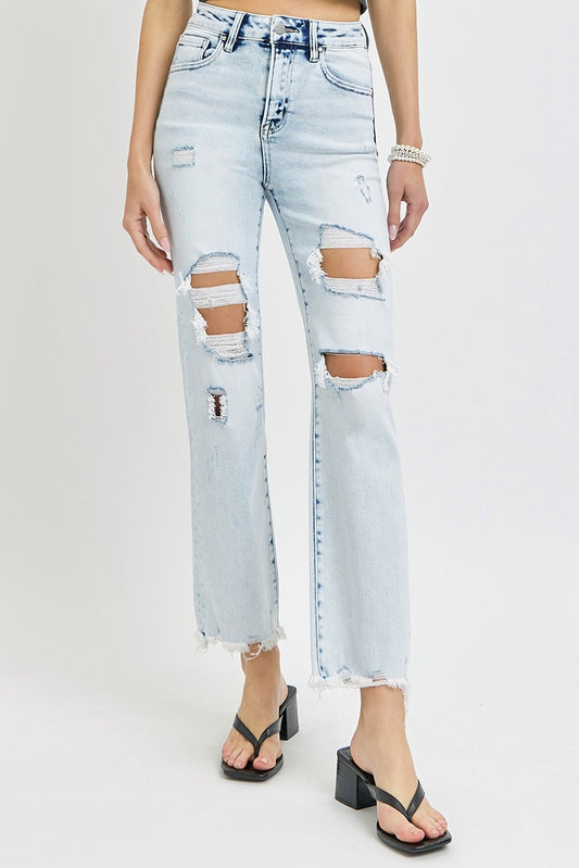 Acid Light High Rise Ankle Straight Denim Jeans | RISEN - Final Sale