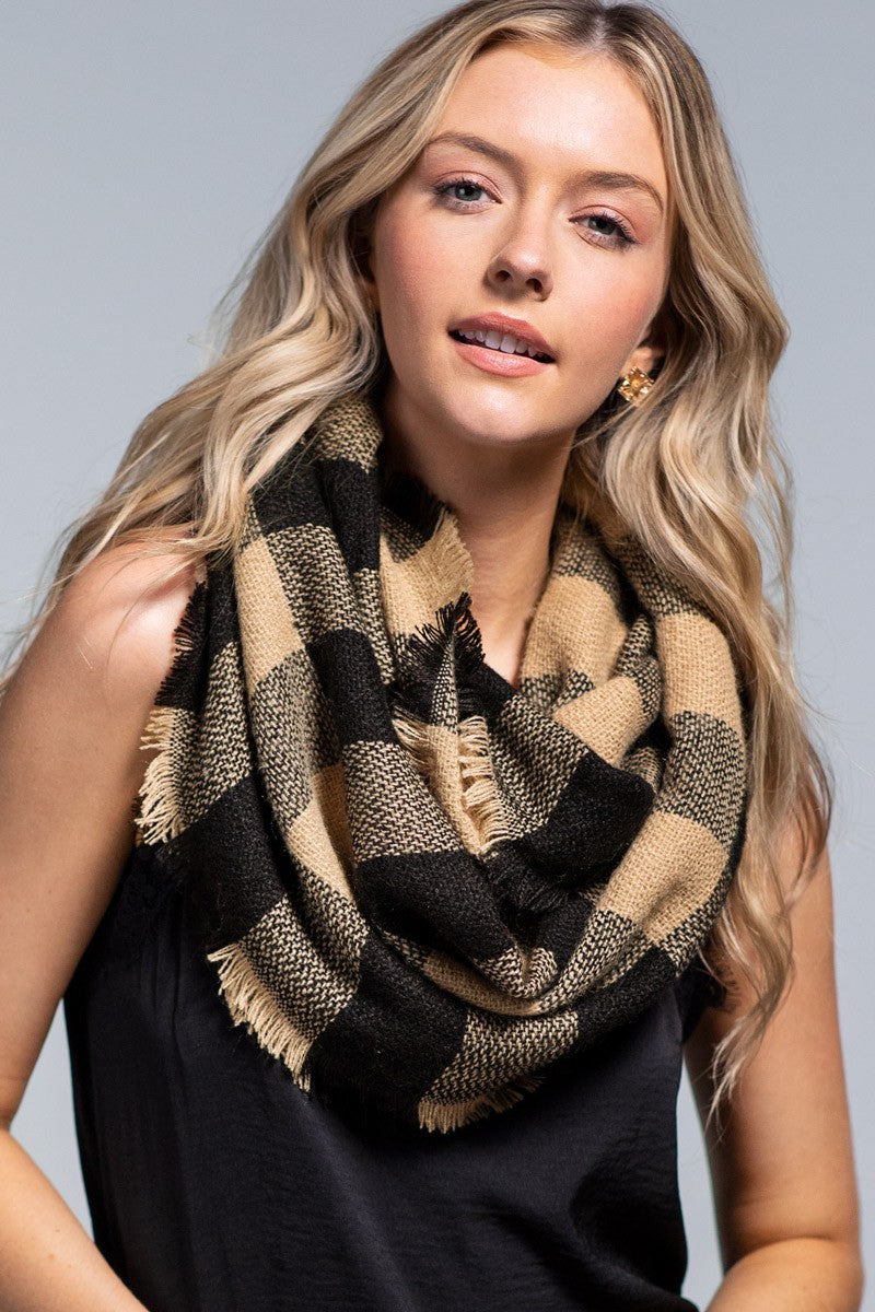 Taupe/Black Buffalo Plaid Infinity Scarf - DEAL