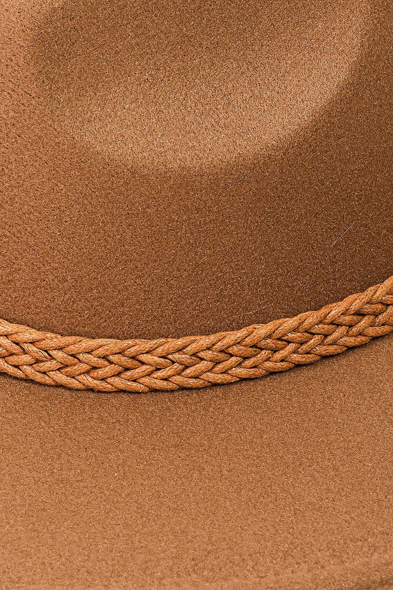 Tan Braided Rope Strap Fedora Hat