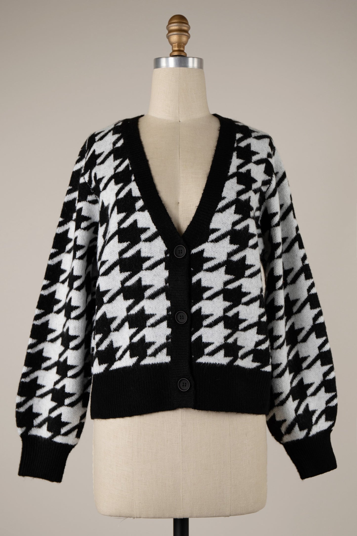 Houndstooth Button Down Cardigan** - Final Sale