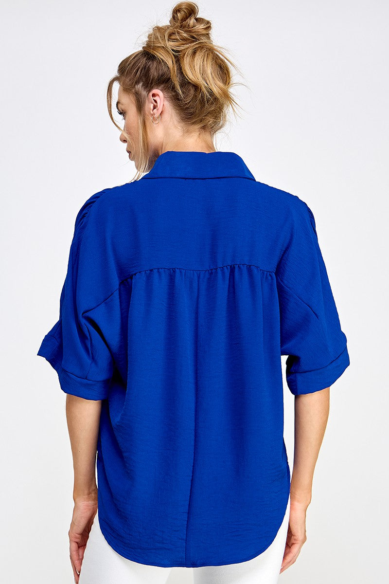 Royal Airflow Short Sleeve Blouse - Final Sale