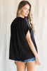 Shiny Solid Flap Pockets Black Top