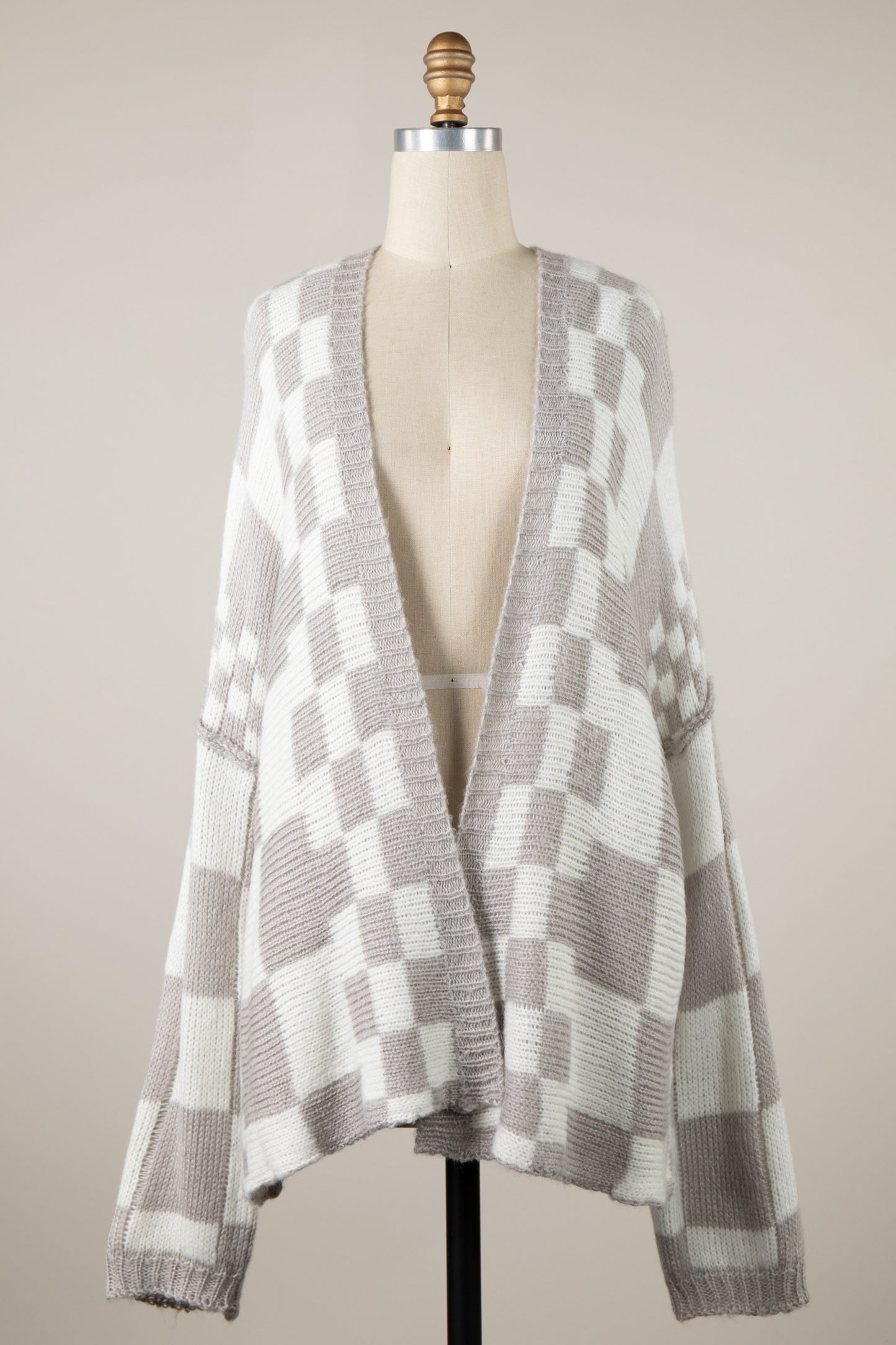 Checkered 2 Toned Color Block Crochet Cardigan (3 COLORS) | MIRACLE *LA LIVE PREORDER