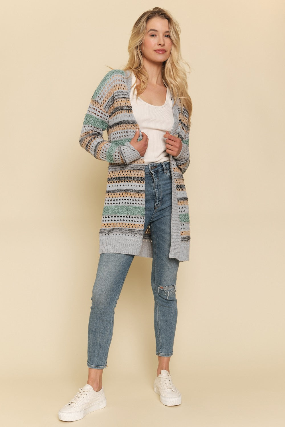 Multicolor Mix Weaved Open Cardigan | MYSTREE