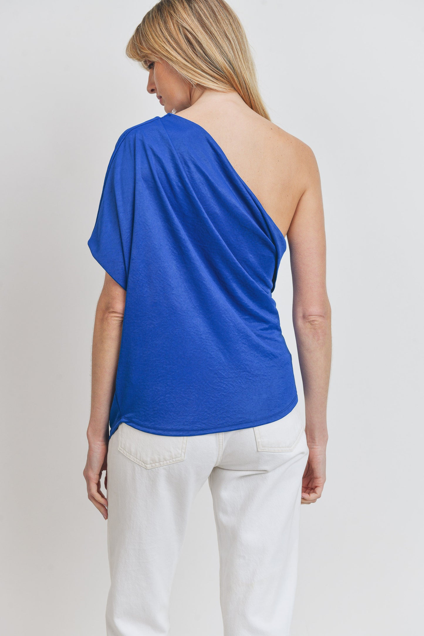 One Shoulder Pleated Knit Top - Final Sale**