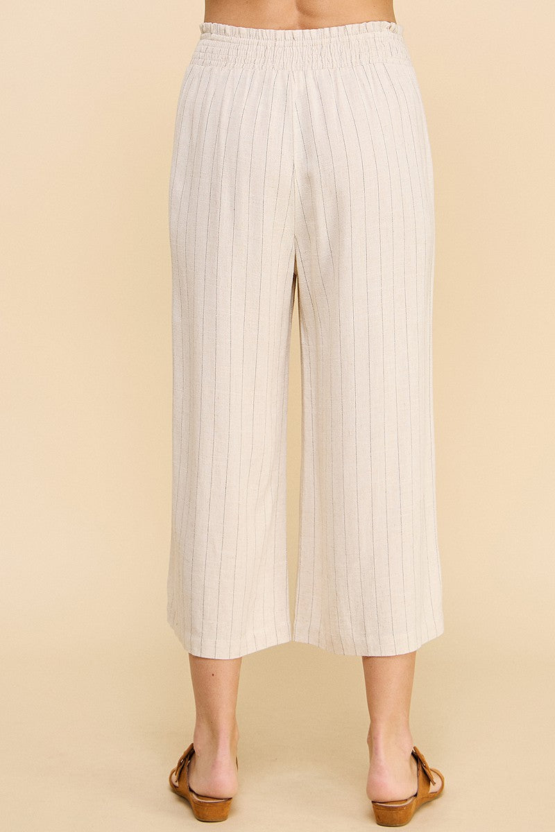 Boardwalk Pinstripe Smocked Waist Cropped Pants - Final Sale