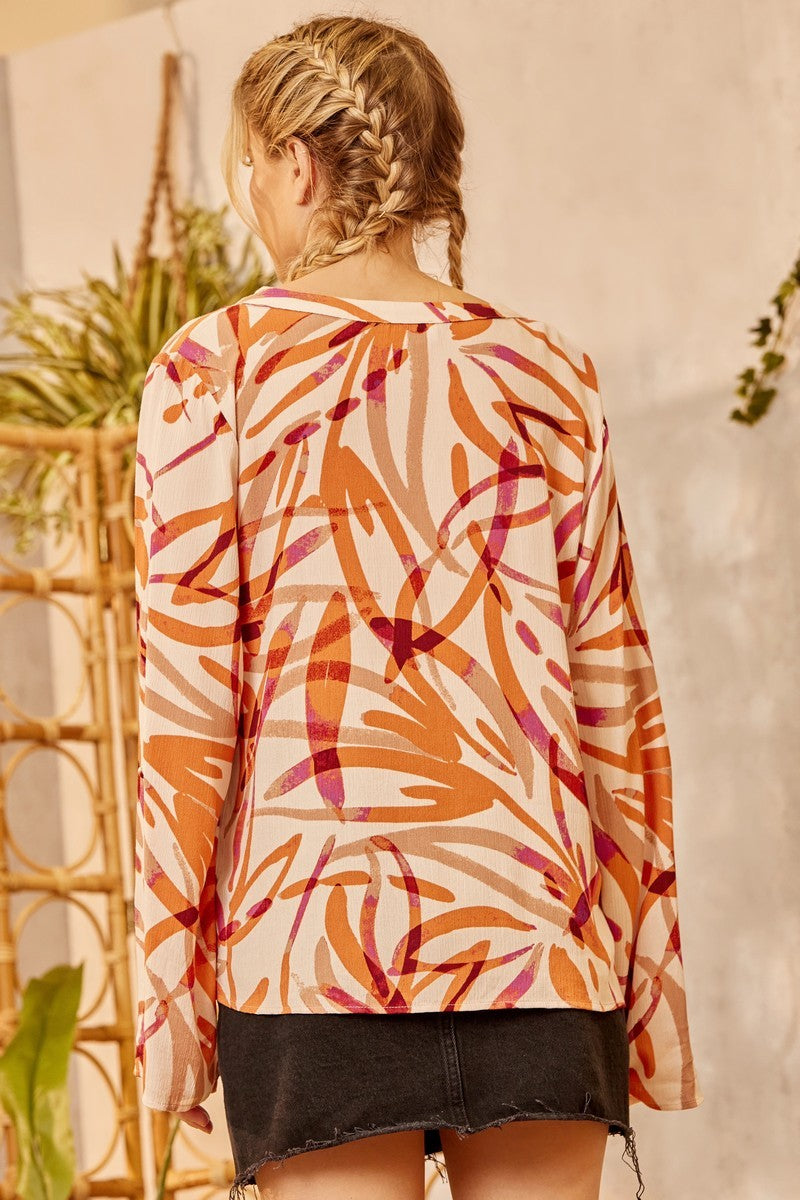 Shades of Rust Printed Button Down Blouse Top