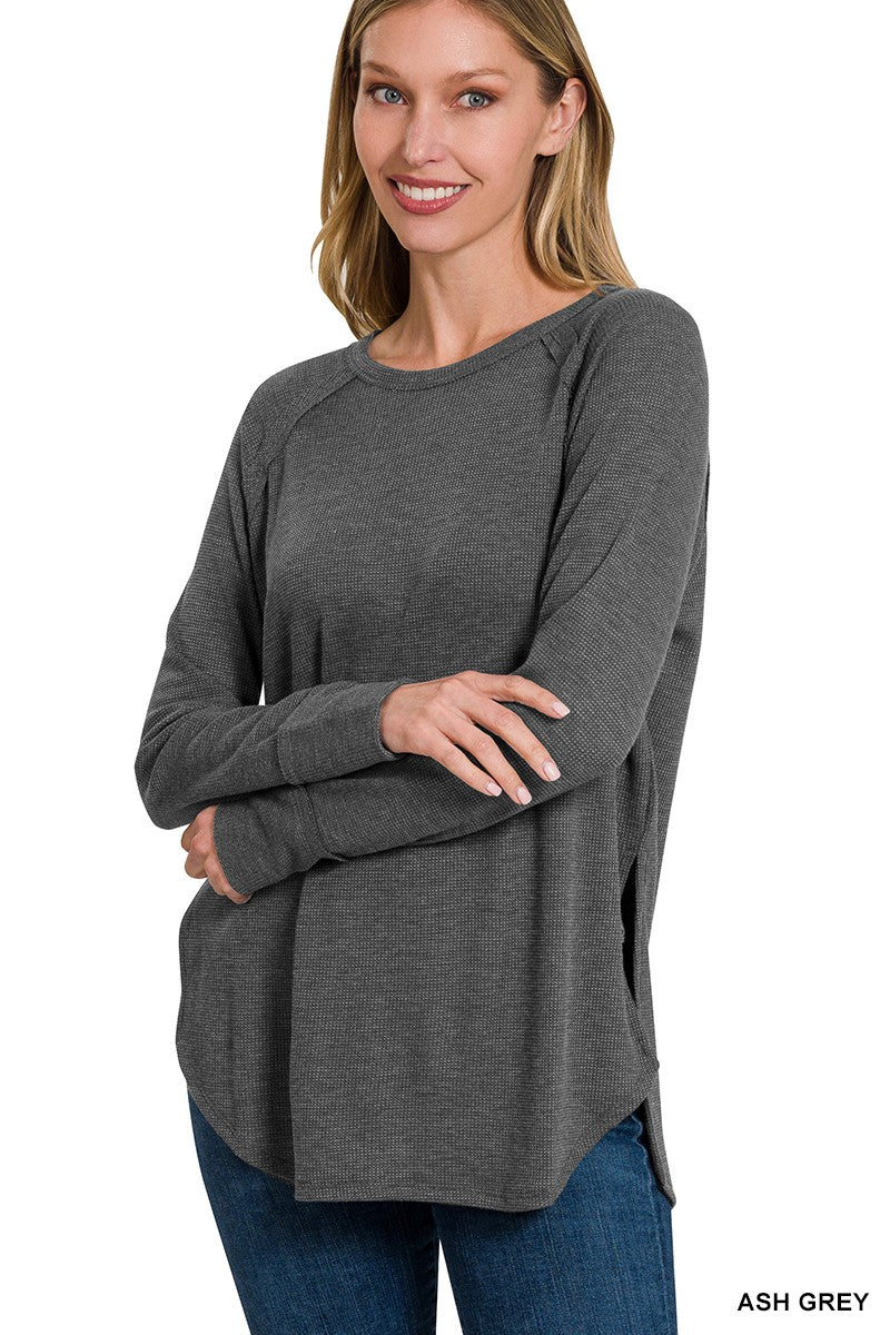 The Fall Favorite Melange Waffle Long Sleeve Top