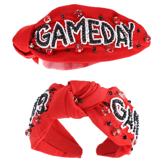 JEWELED GAME DAY BEADED KNOTTED HEADBAND | RED - Final Sale