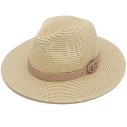 Taupe Color Band Straw Panama Hat** - Final Sale