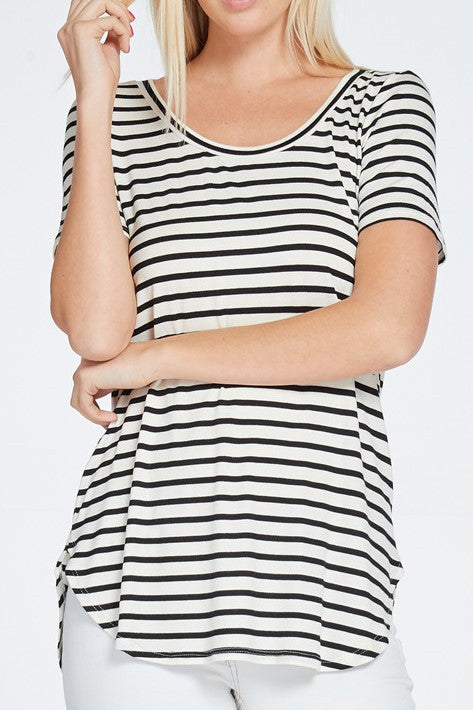 Striped Round Neck Short Sleeve Top - Final Sale**