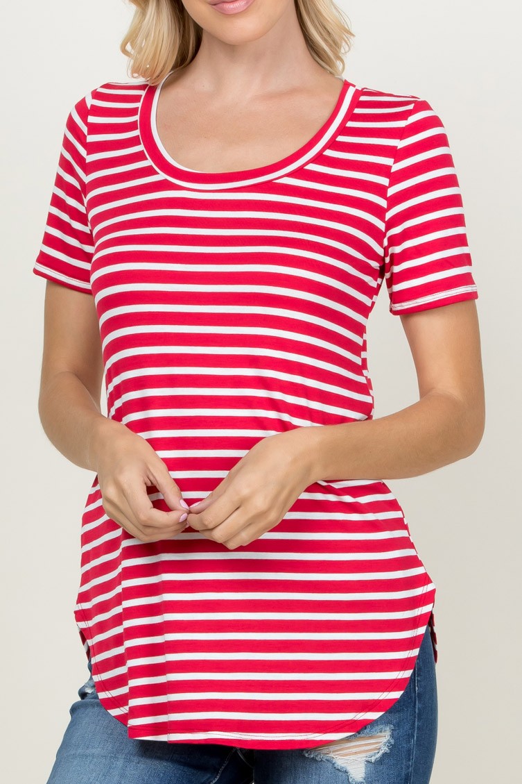 Striped Round Neck Short Sleeve Top - Final Sale**