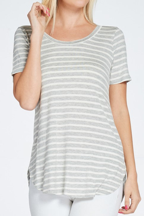 Striped Round Neck Short Sleeve Top - Final Sale**