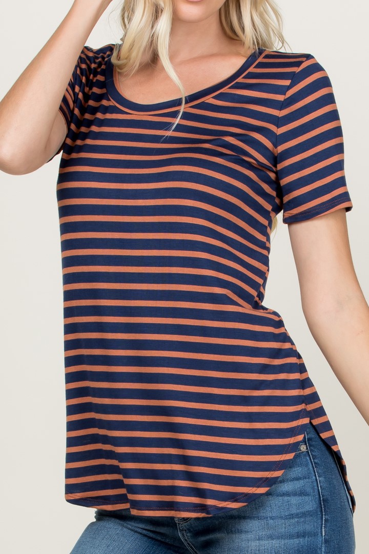 Striped Round Neck Short Sleeve Top - Final Sale**