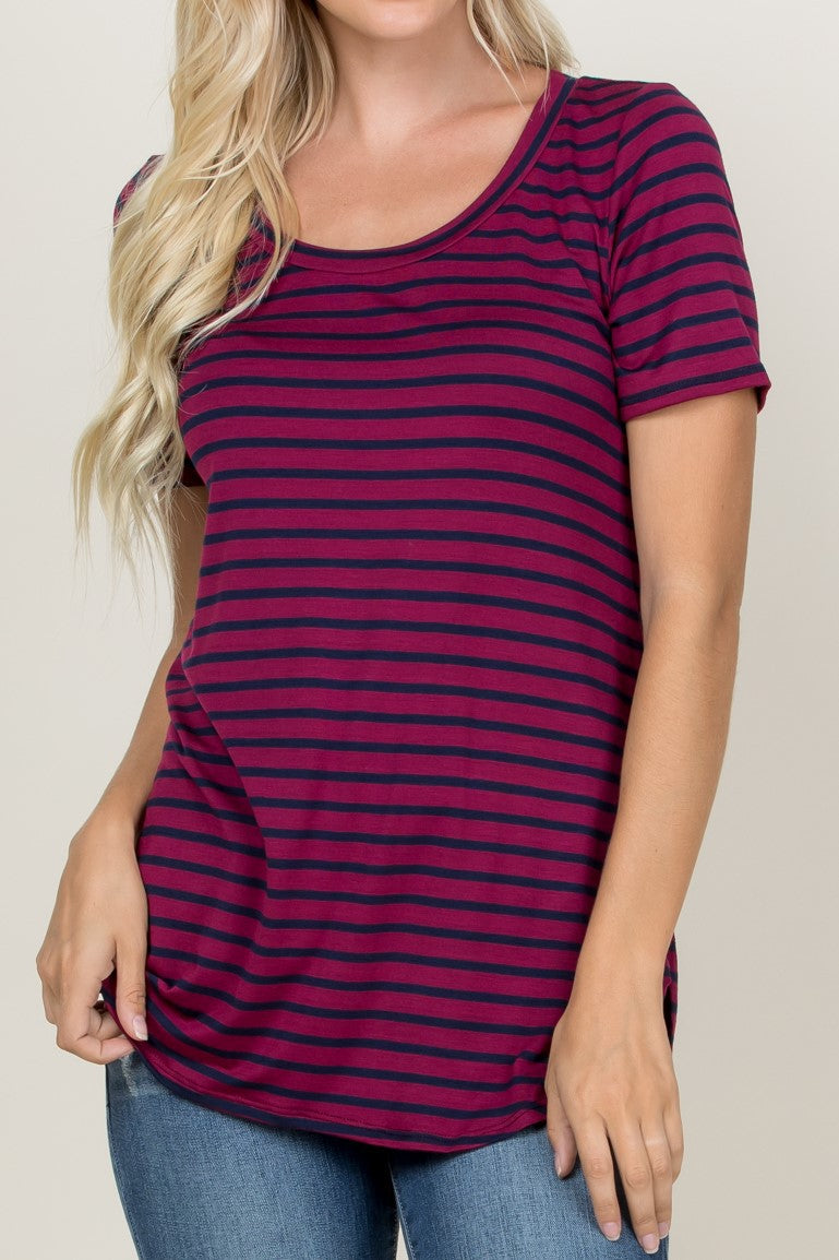 Striped Round Neck Short Sleeve Top - Final Sale**