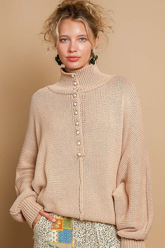 Dolman sleeve mock neck pearl button sweater * LAS VEGAS LIVE PREORDER