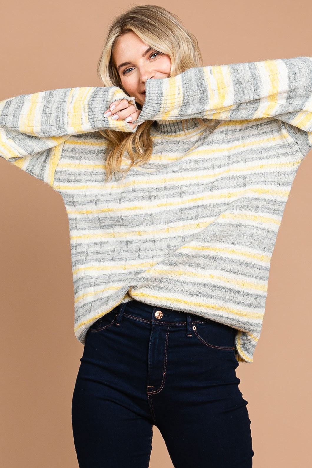 Stripe Mock Neck Sweater Top * - Final Sale