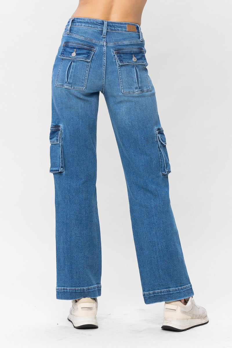High Waist Cargo Denim Wide Leg Jeans - Judy Blue - Final Sale