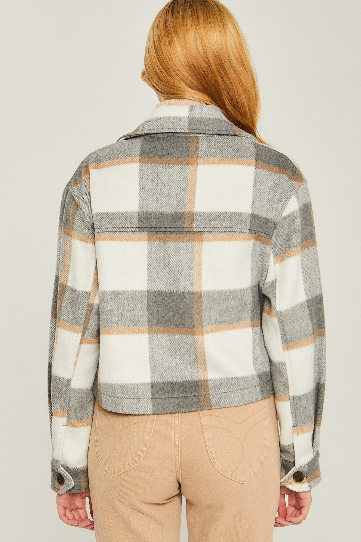 All That You Are Plaid Button Up Jacket - Grey - Final Sale