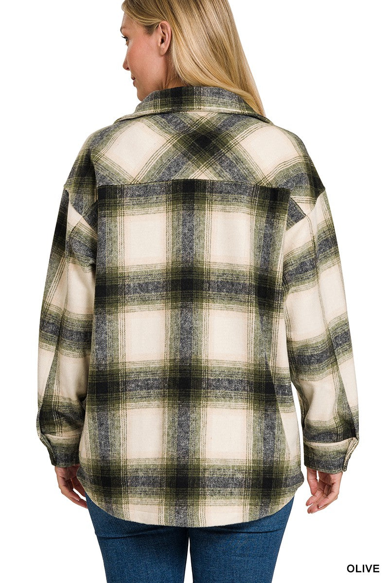 Stay Cozy Oversized Plaid Shacket - Olive - Final Sale