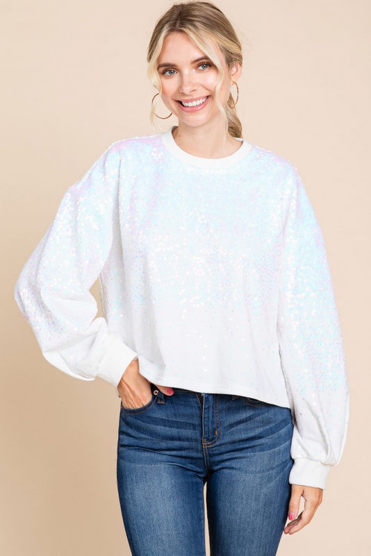 Ivory Cropped Sequin Sweater - Final Sale