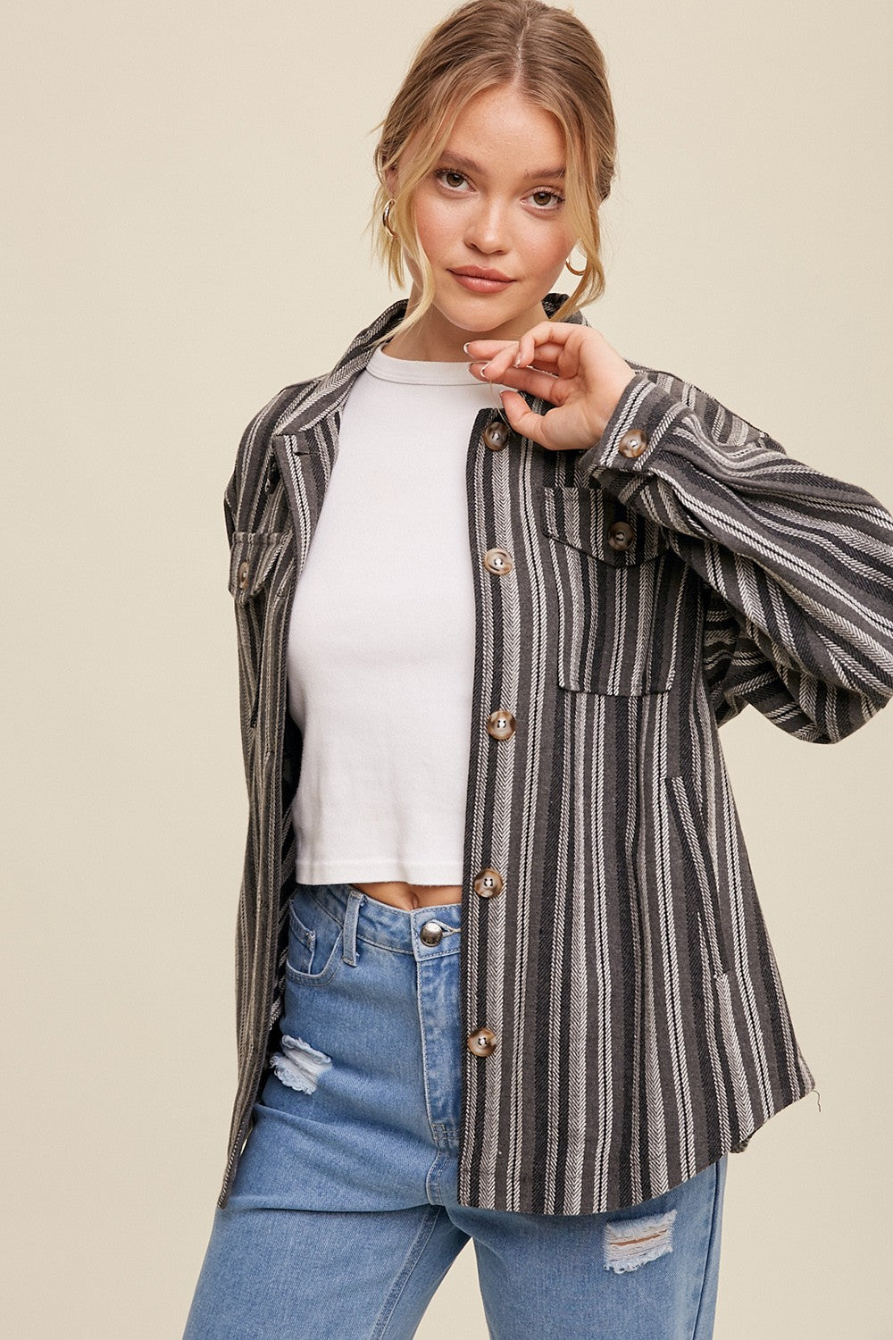 Pinstripe Two Pocket Shacket *30A OCTOBER LIVE PREORDER