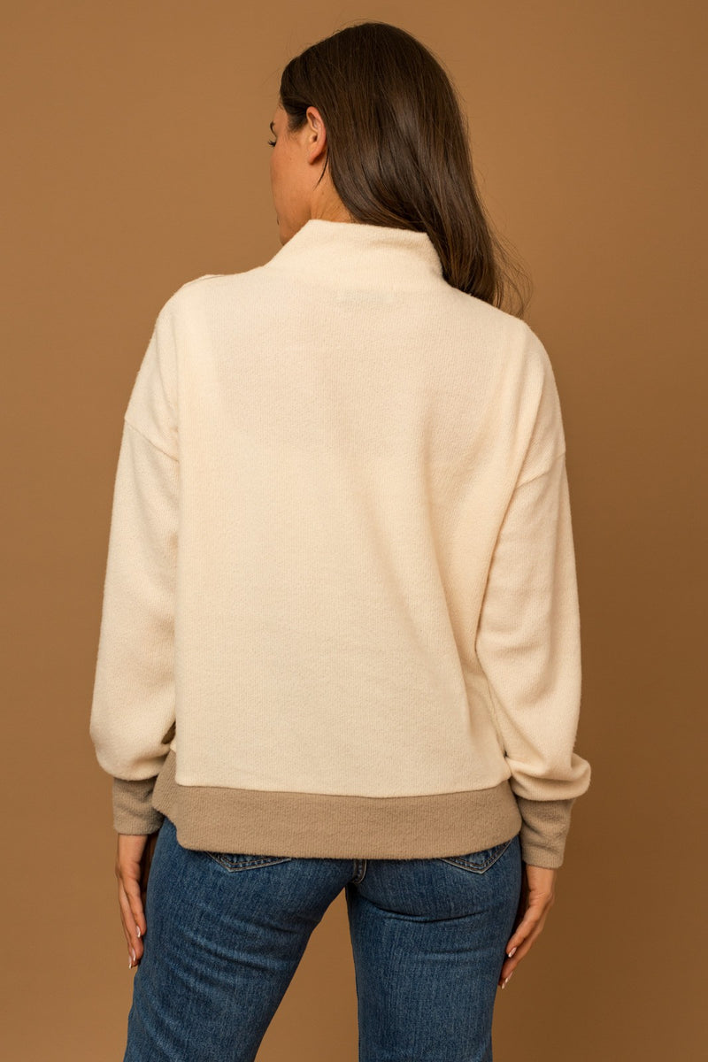 Cream Side Zipper Turtleneck Sweater