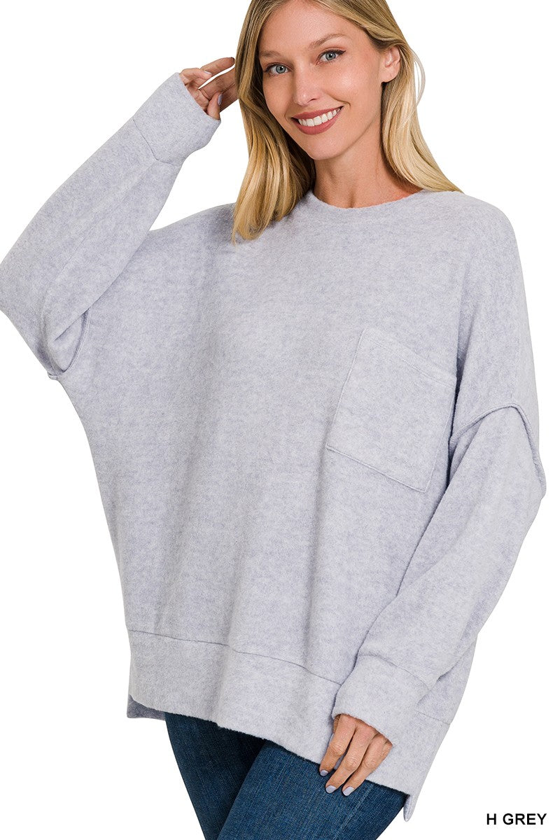 The Blair Brushed Melange Drop Shoulder Oversized Sweater | ZENANA