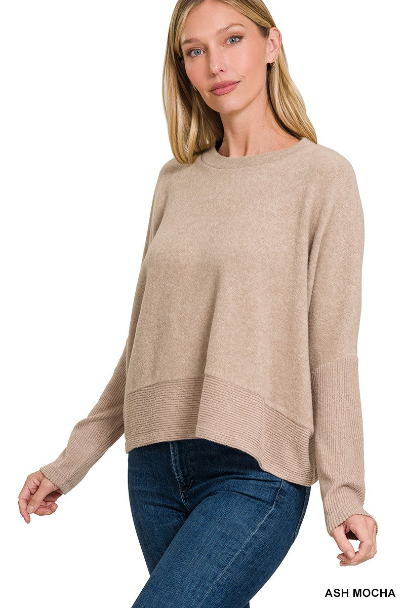 The Darcie Brushed Melange Hacci Dolman Sleeve Sweater | Zenana (6 COLORS) *DEAL*