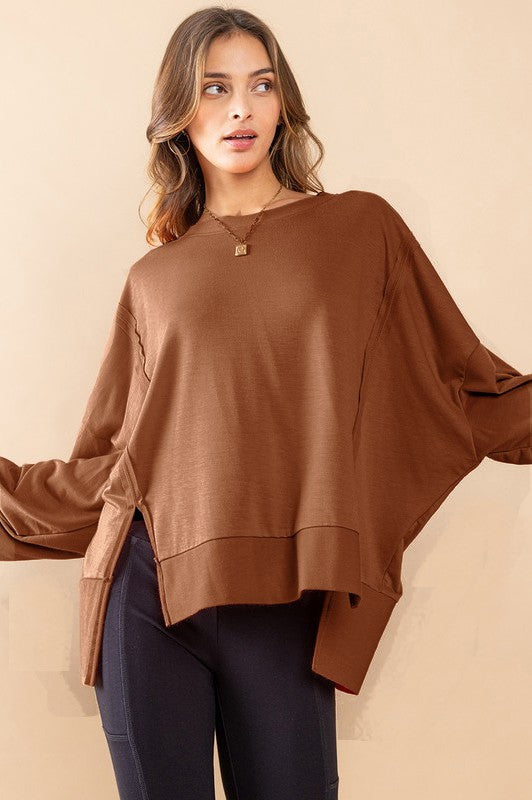 Mocha Solid Hi-Lo Sweatshirt - Final Sale