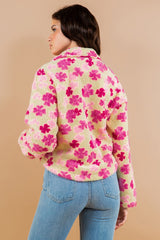 Fuchsia Floral Sherpa Pullover Tops - Final Sale