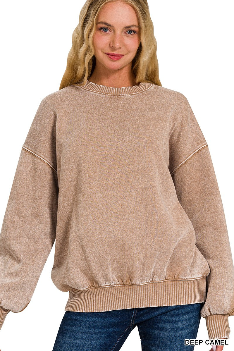 Just What I Needed Acid Wash Fleece Oversized Pullover | ZENANA - DEAL