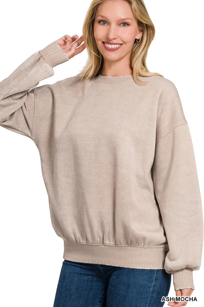 Just What I Needed Acid Wash Fleece Oversized Pullover | ZENANA - DEAL