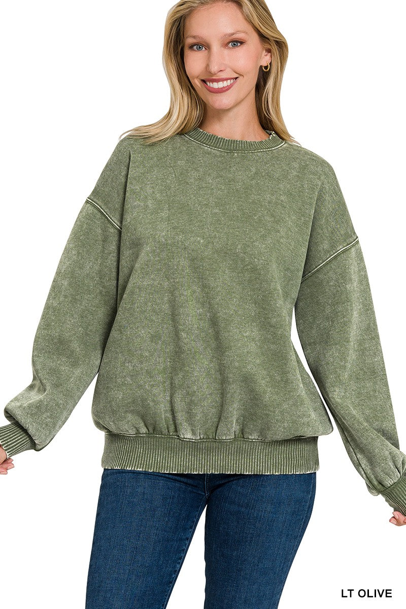 Just What I Needed Acid Wash Fleece Oversized Pullover | ZENANA - DEAL