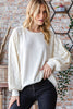 Cream Solid Lace Contrast Long Sleeve Top