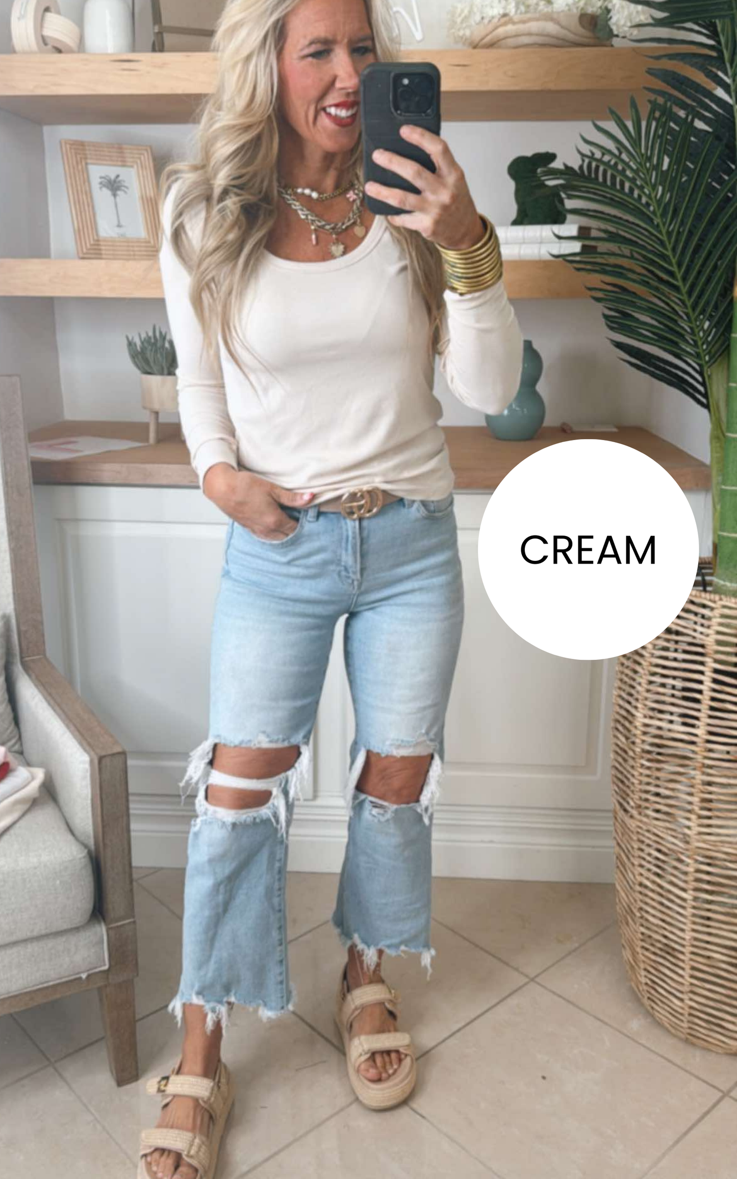 Hold Tight Scoop Neck Long Sleeve Top | SALTY WAVE
