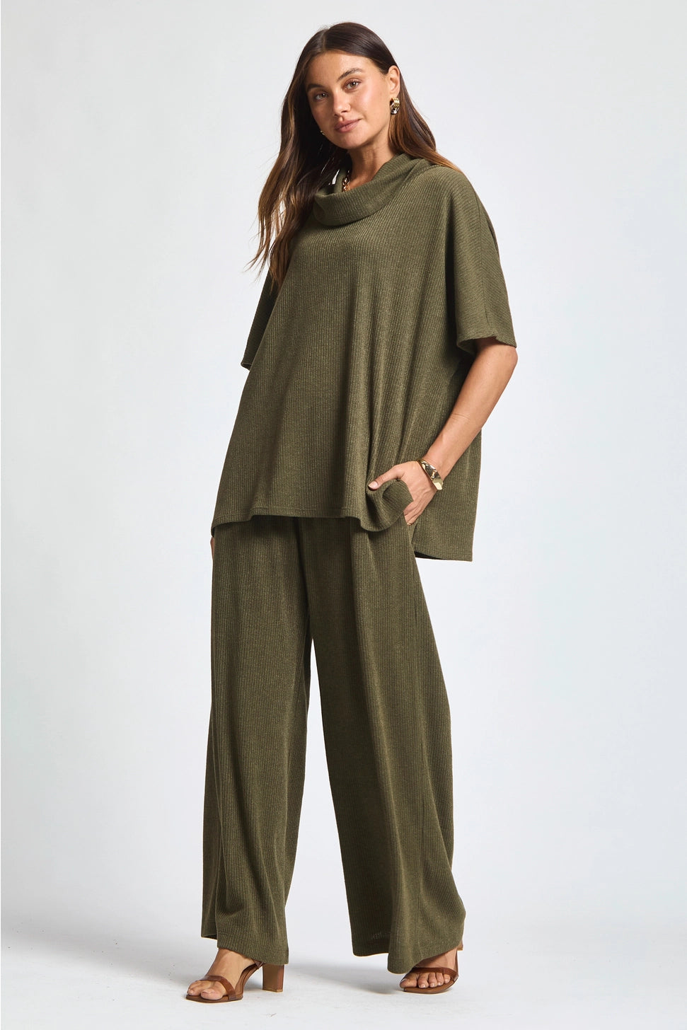Everyday Luxe Cowl Neck Lounge Set - Olive - Final Sale