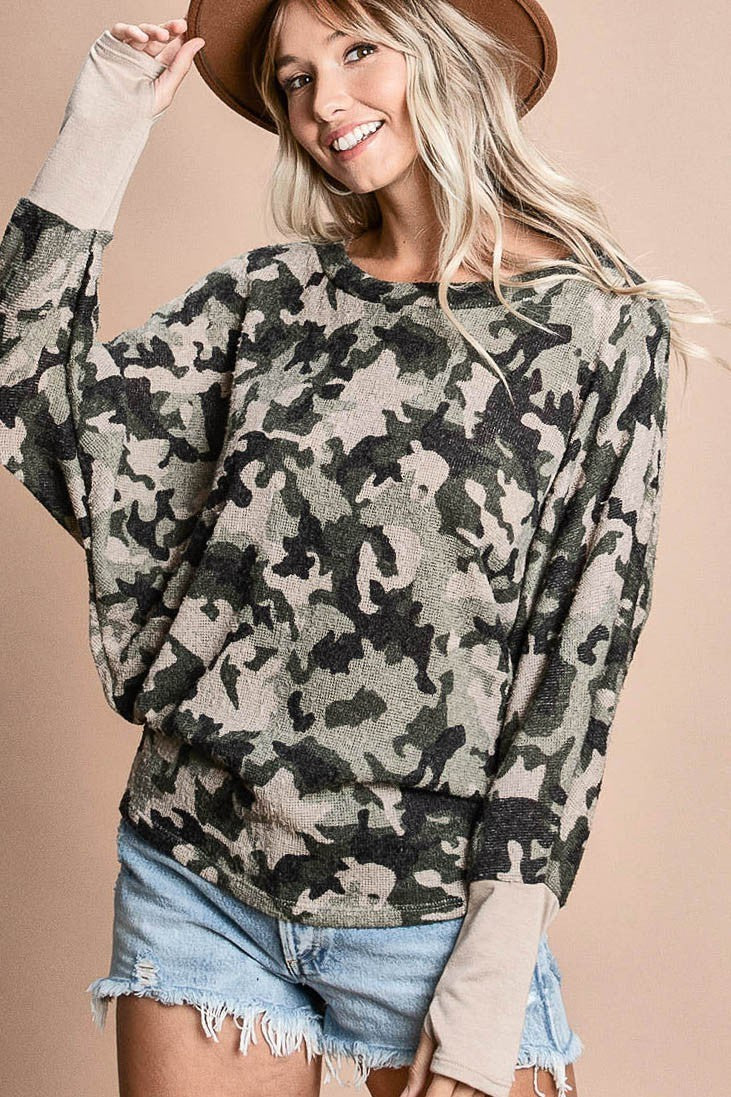 Camouflage Sweater Knit Top