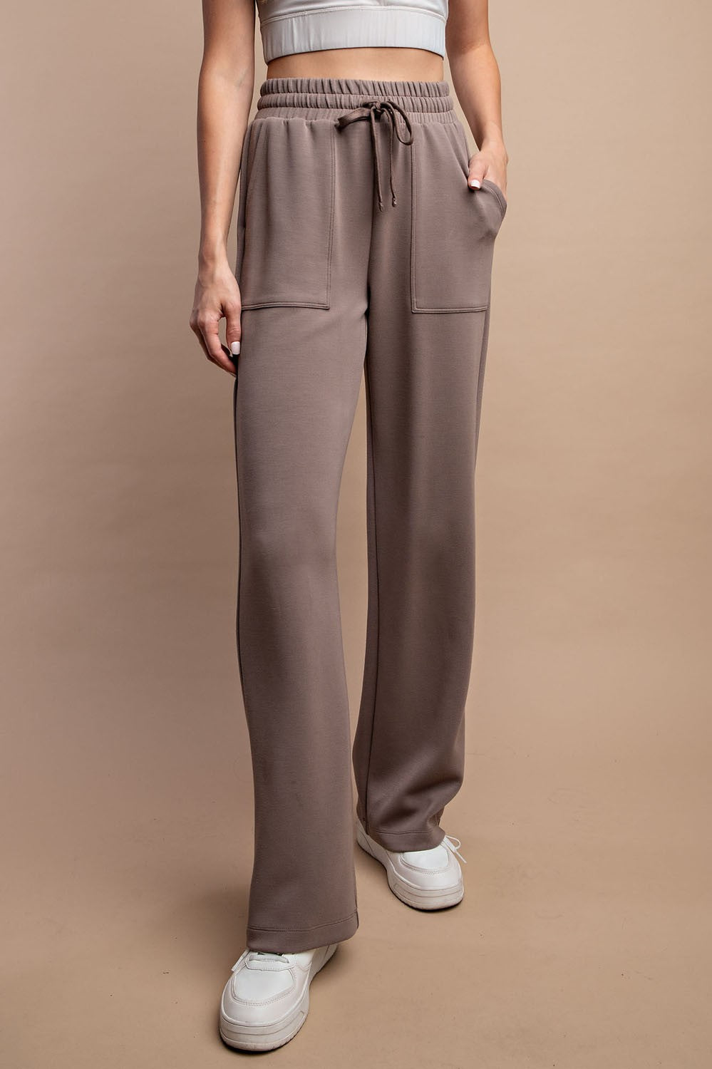 MODAL POLY SPAN STRAIGHT LOUNGE PANTS WITH POCKETS - Final Sale