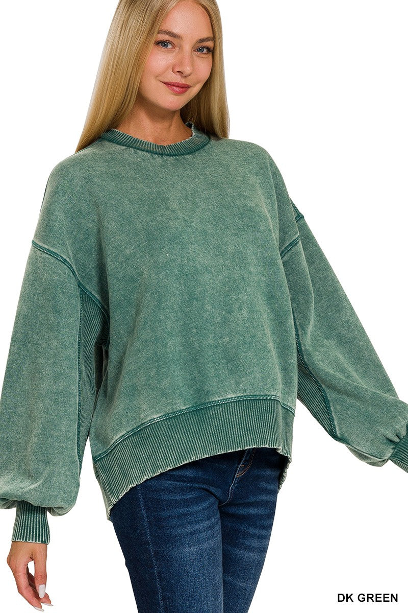 You Need This Acid Wash Fleece Sweatshirt | ZENANA - DEAL