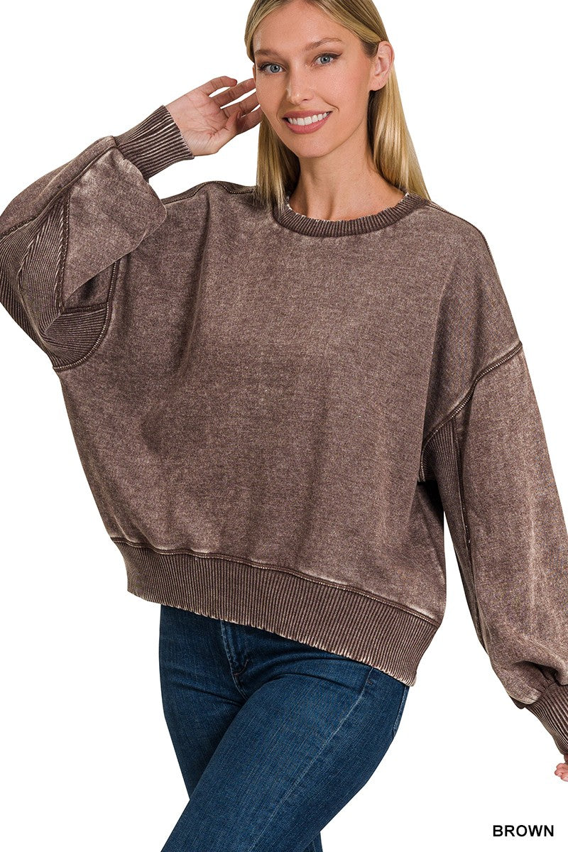 You Need This Acid Wash Fleece Sweatshirt | ZENANA - DEAL
