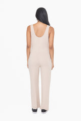 MONO B Natural Wide Leg French Terry Lounge Jumpsuit